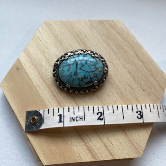 Vintage Turquoise And Pewter Brooch. By Miracle England - Picture 2 of 6